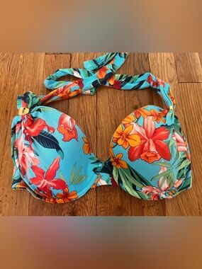 Tommy Bahama Turquoise Floral Halter Bikini Top - Women Swim 34D